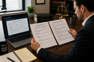 Lawyer reviewing AI-generated contract draft